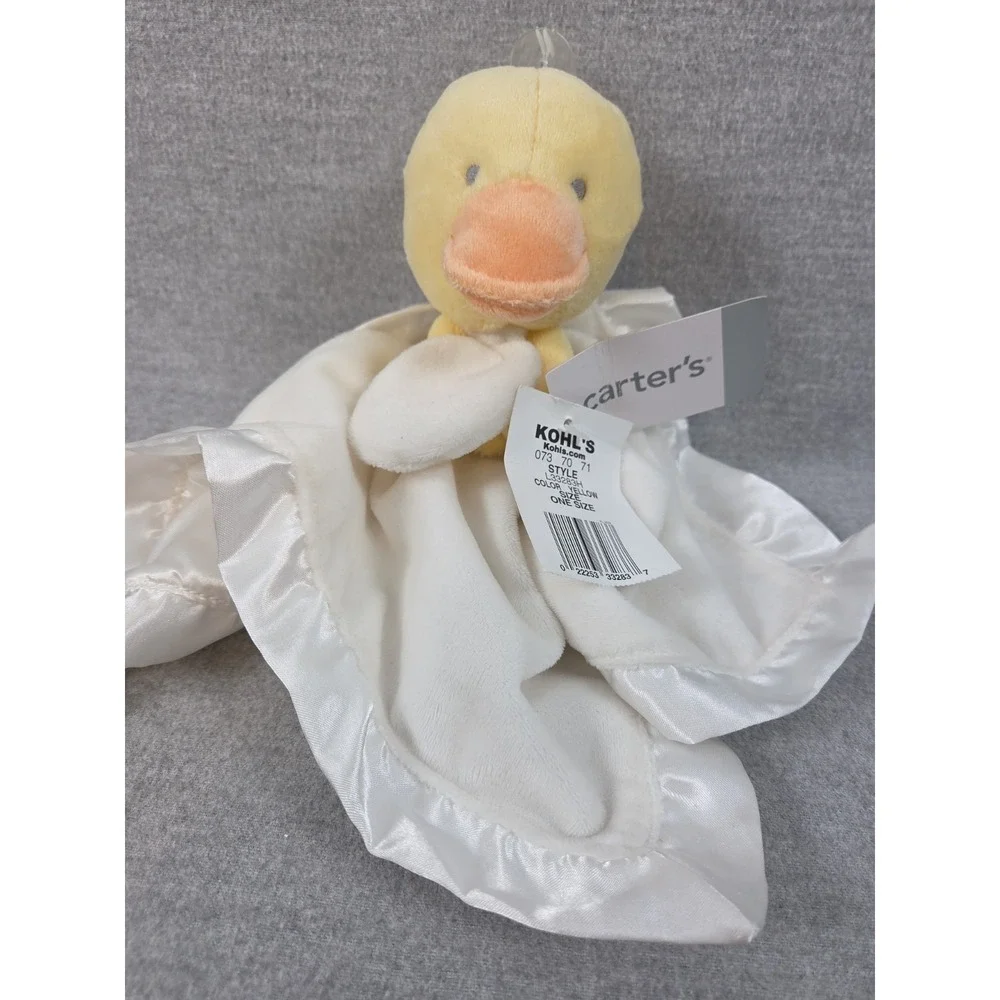 Carters Yellow Duck Lovey White Security Blanket Baby Plush Satin Back Trim NEW